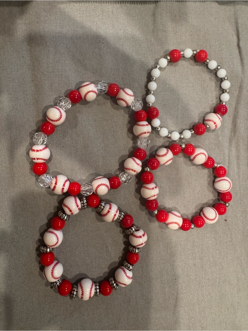 Red Baseball Bead Stretch Bracelet - Women Jewelry
